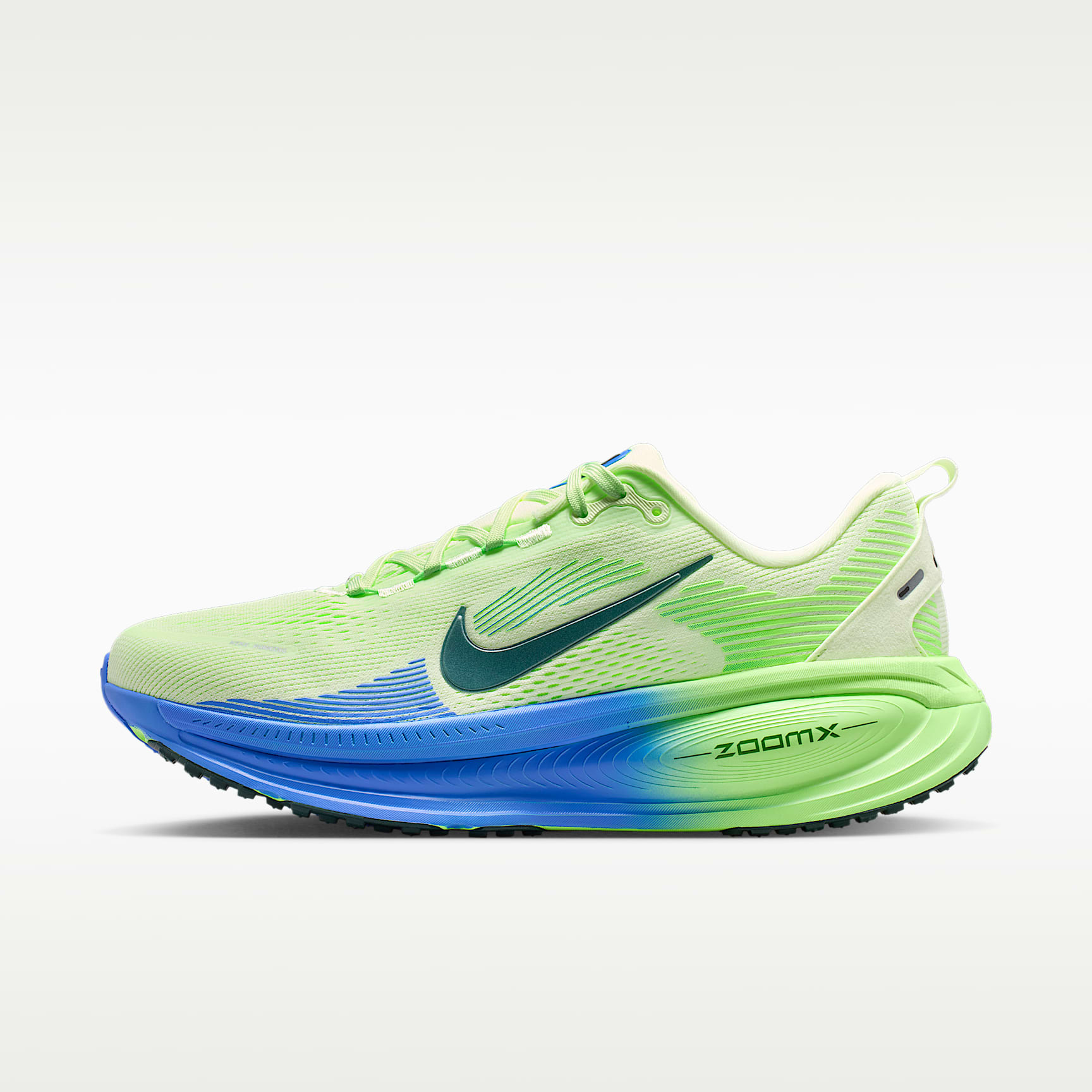 Nike Vomero 18 in Volt Tint / Sapphire / Black Spruce — lime upper, blue-green sole
